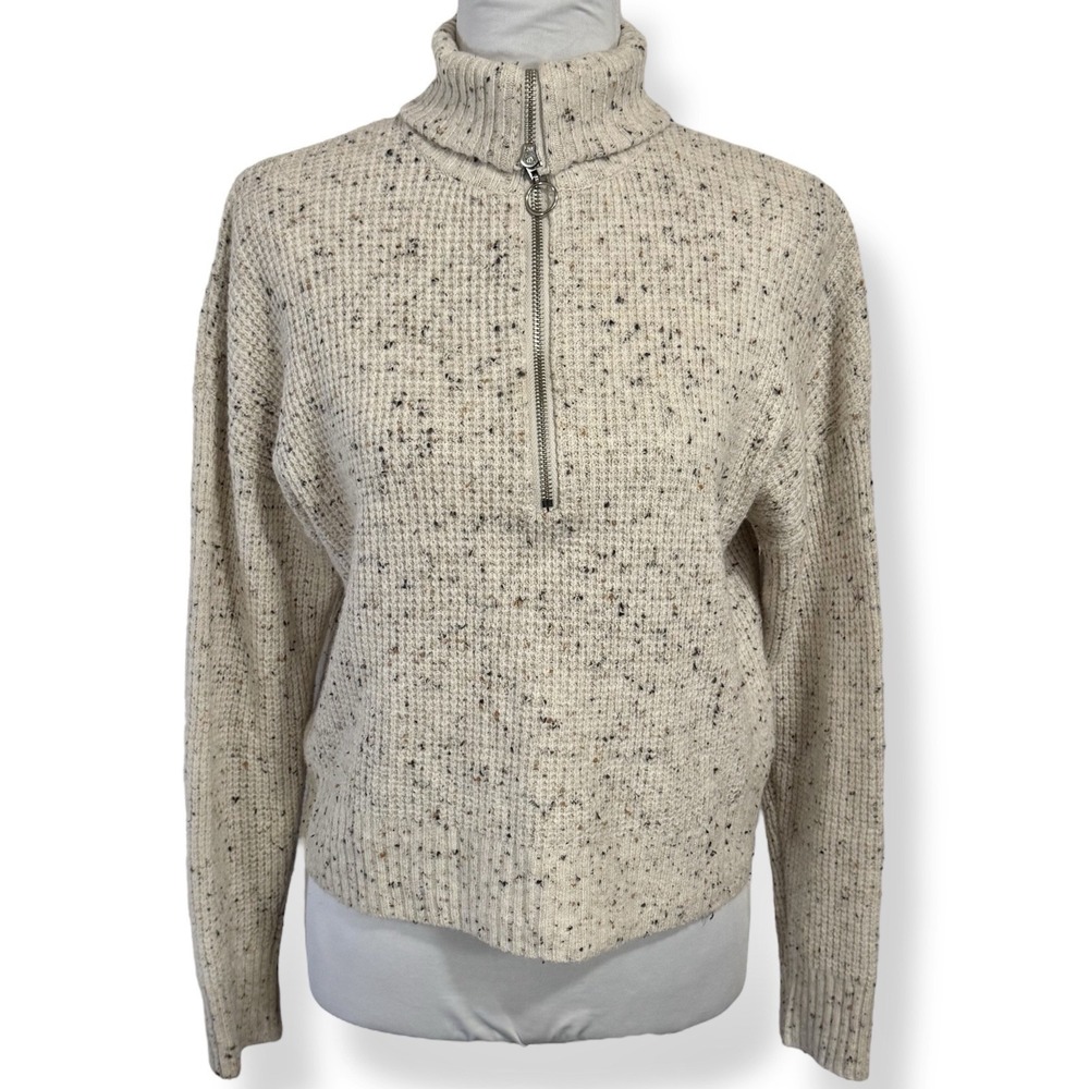William Rast Ring Zip‎ Turtleneck Sweater Size Small Waffle Weave Cropped Casual